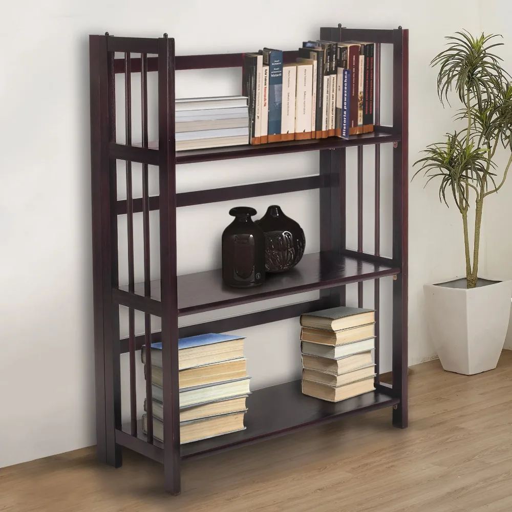 

3 Tier Folding Bookcase Espresso Storage Shelf Free Shipping Bookcase for Books Bookshelf Book Shelves Living Room Furniture