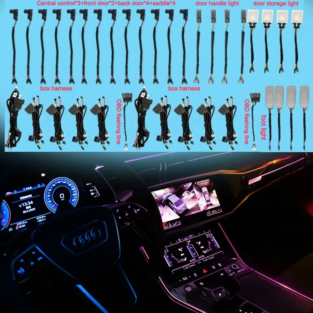 For Audi A8/A8L 2018 LED Central Control Dashboard  Car Atmosphere Strip Ambient Light Decorative Lamp Bar Welcome Lamp 27 Lamps