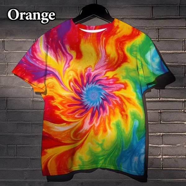 Fun Rainbow 3D Printed Tie-dye Pattern T-shirt Street Dizzy Colorful Men\'s and Women\'s Casual Tops XS-5XL