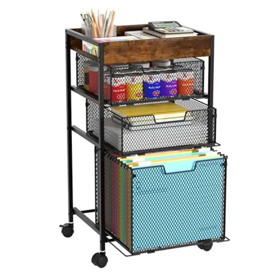 

Rolling File Cart with Drawers - 4 Tier Under Desk Storage Craft Rolling Organizer Cart - Office Storage andOrganization, Mobil