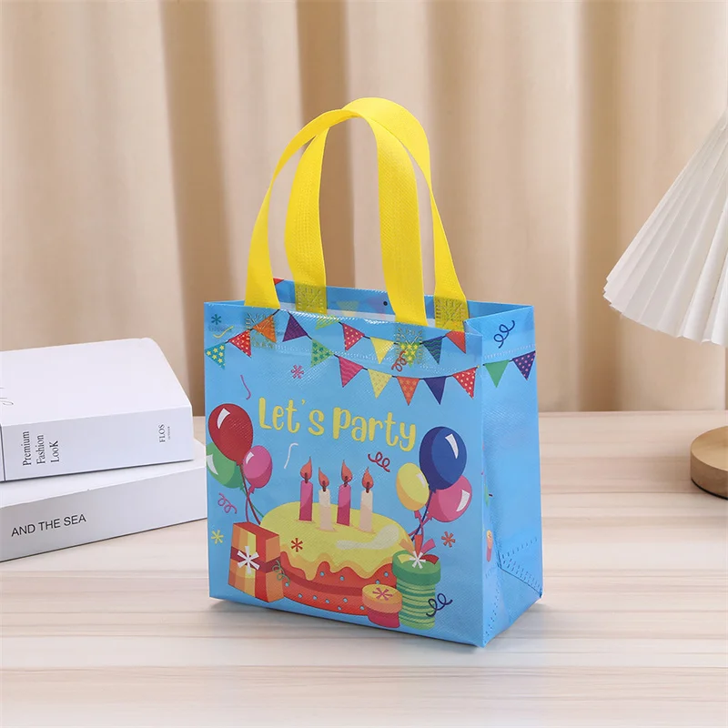 StoBag 24pcs Happy Birthday Non-woven Tote Bags Fabric Gift Package Kids Child Waterproof Storage Reusable Pouch Party Favors