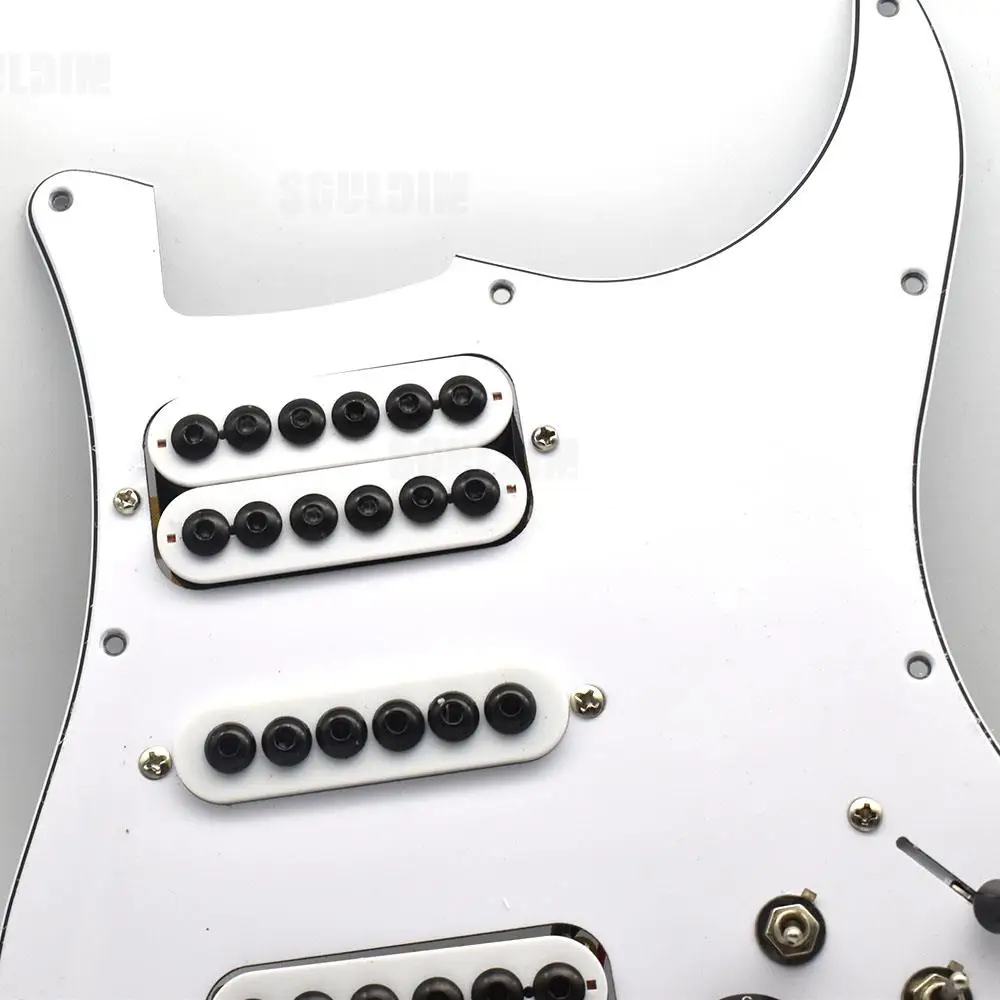 Hsh bobina dividindo guitarra elétrica pickguard captador grande guarda-chuva pré-carregado conjunto de placa de arranhões branco