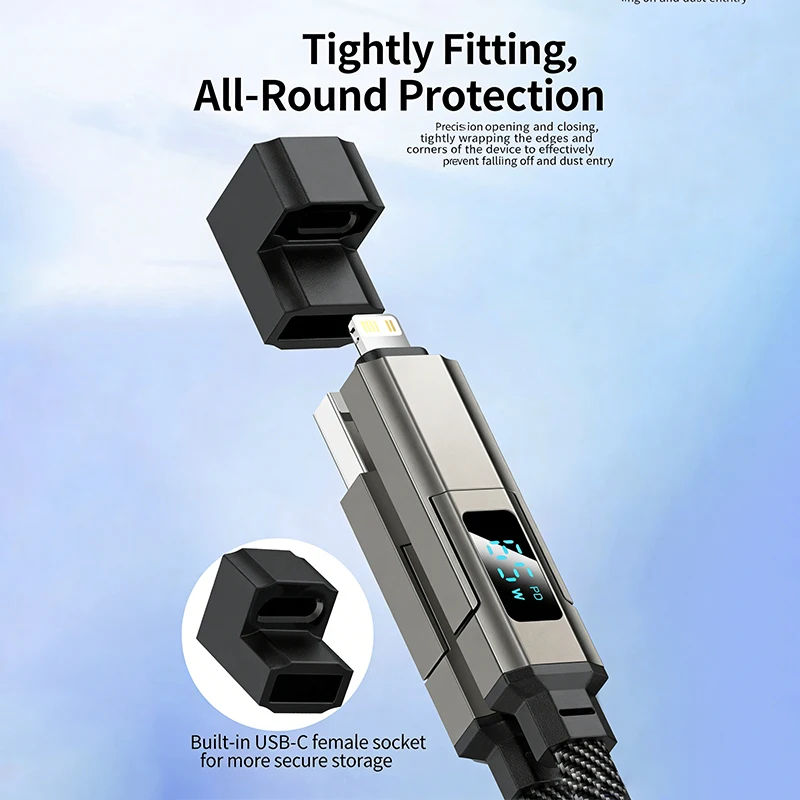 【Super Fast Charging 4 In 1 Keychain Data Cable With Smart Digital Display Compatible With All Models】