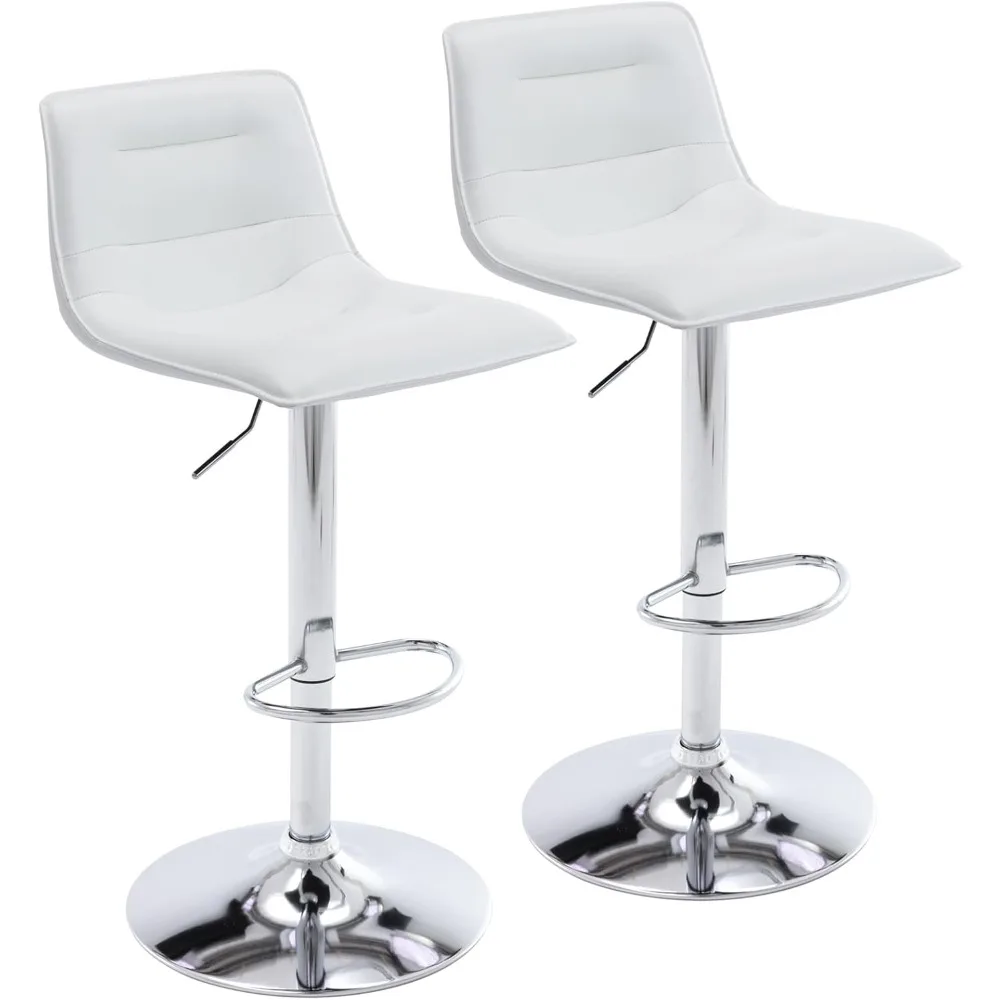 

Adjustable Bar Stools Set of 2 – Modern PU Leather Swivel Counter Chairs – Armless Airlift Barstools with Curved Backrest