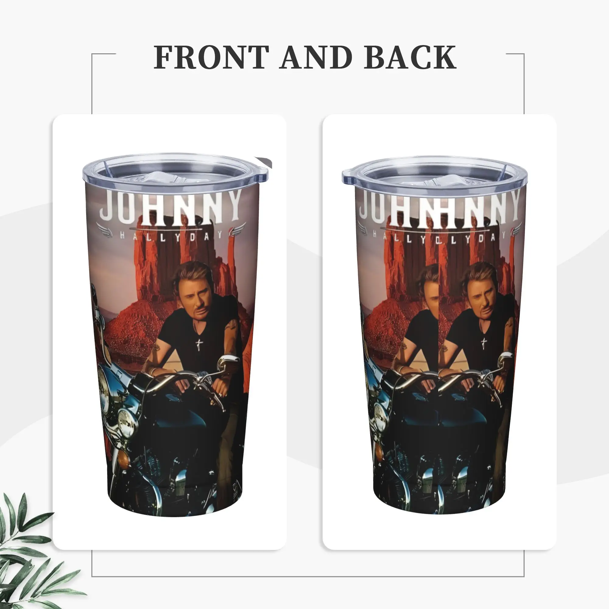Johnny Hallyday Tumbler Vacuum Insulated Rock Star French Singer Coffee Cups Stainless Steel School Mugs Hot Cold Drink, 20oz