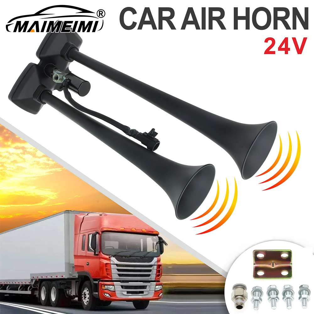 

135Db 180 Hertz Horn 24V Dual Tone Air Horn Sets Trumpet With Compressor Speaker Powerful Durable For Car Truck Train Motor Car