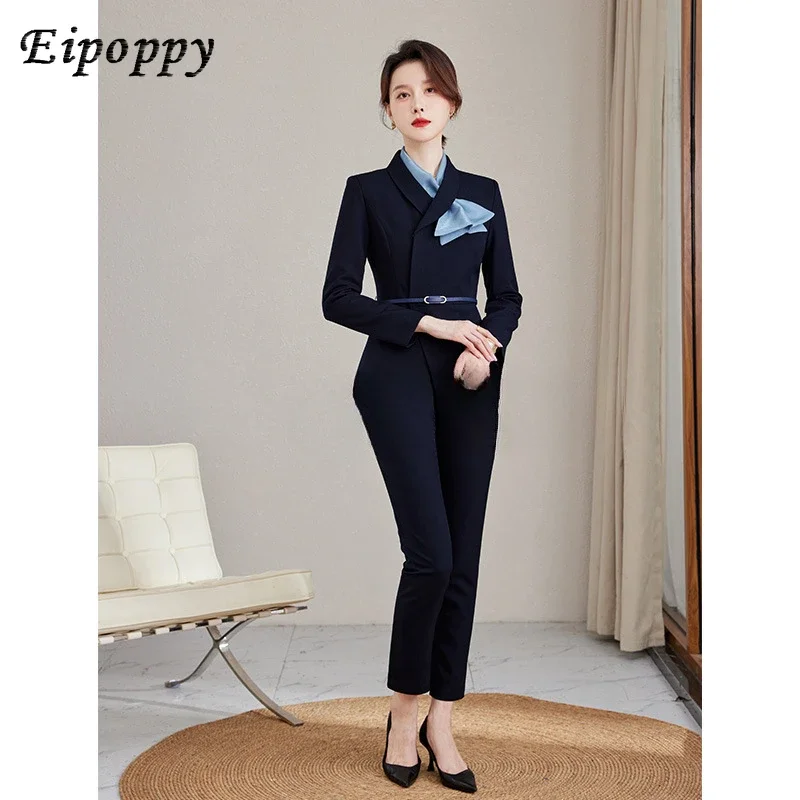 Black high-end suit set for women in winter