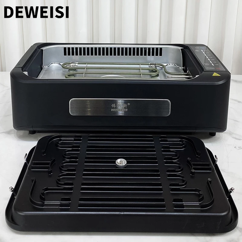DEWEISI-parrilla eléctrica coreana sin humo, máquina de barbacoa casera, parrilla interior con Panel Digital, utensilios de cocina para acampar al aire libre