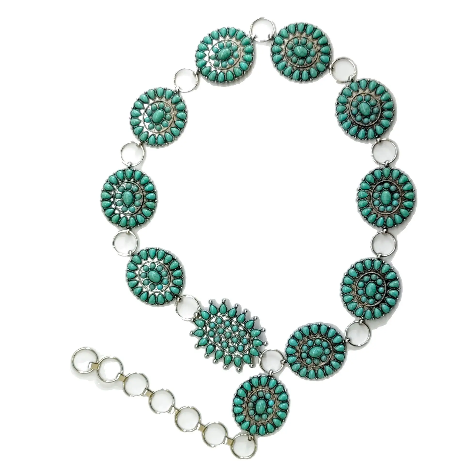 Europese En Amerikaanse Ingang Lux Hot Metal Gesneden Vintage Turquoise Ingelegde Riem Tailleketting