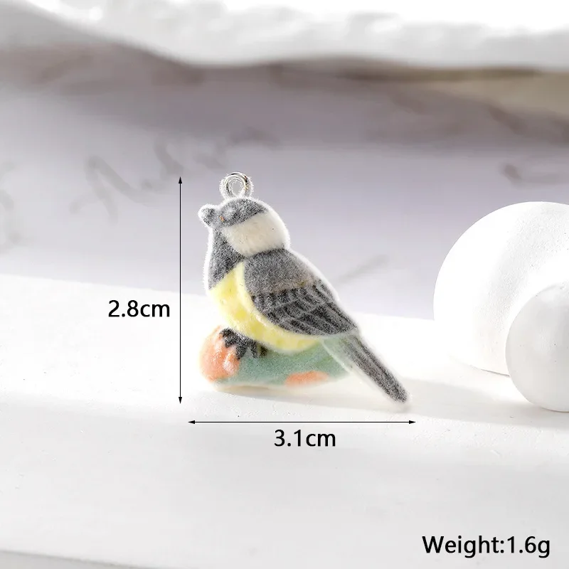 20Pcs 3D Cute Flocked Parrot Charms Cartoon Animal Bird Resin Pendant For Phone Bag Keychain Necklace Earrings Diy Jewelry Make