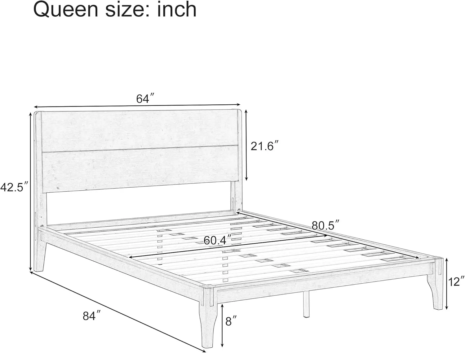 Merax Queen Size Bamboo Platform Bed, Mid-Century Modern Bed Frame with Tall Headboard, Solid Sustainable Bedframe Queen-Size, W