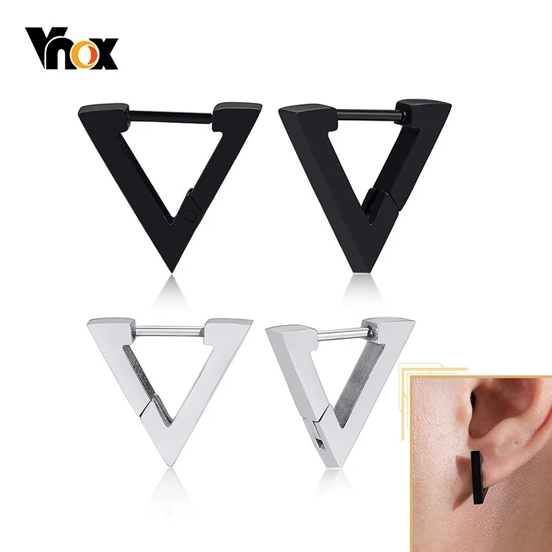 Vnox Geometric Triangle Pentagon Hoop Earrings for Men Women Unisex Stainless Steel Ear Accessory Chic Minimalist Jewelry