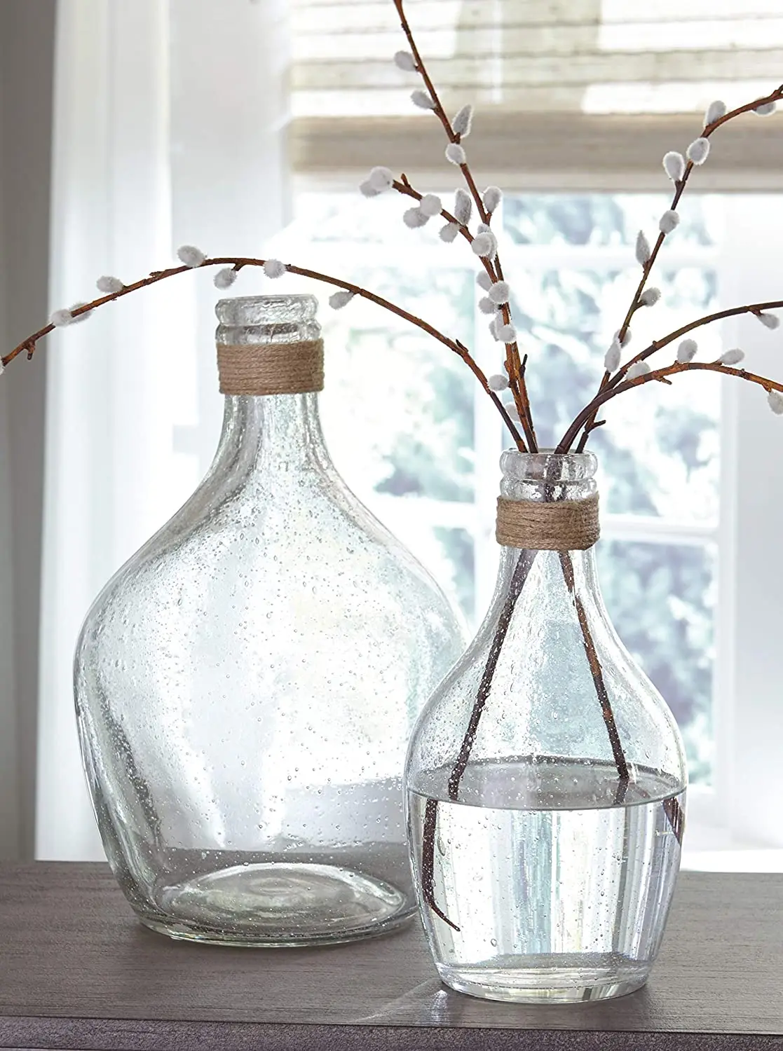 Modern Glass 2 Peiece Bottle Neck Vase Set, Clear