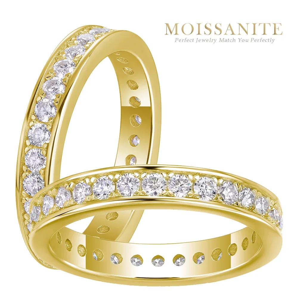

2.0mm D Color Moissanite Wedding Band for Women and Men, Hypoallergenic Gold-Plated 925 Sterling Silver Eternity Rings
