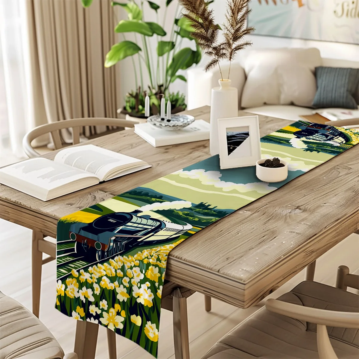 decor table runner Daffodil Flower Fields Vintage Travel Style Table Flag for wedding,Restaurant,Holiday Gathering New Year,Birt