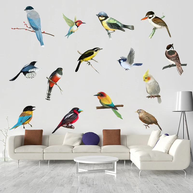 Birds on the Branch 3D Vinyl Wall Stickers Cute Pretty Magpie Parrot Poster Decals Home Decoration for Living Room Kids Bedroom