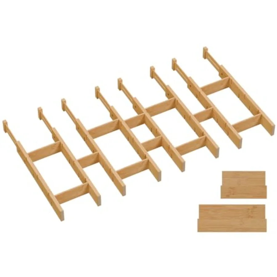 

Органайзер для кухонных ящиков, расширяемый, из бамбука, с 8 разделителями, 8 маленькими и 8 средними вставками для дома и офиса