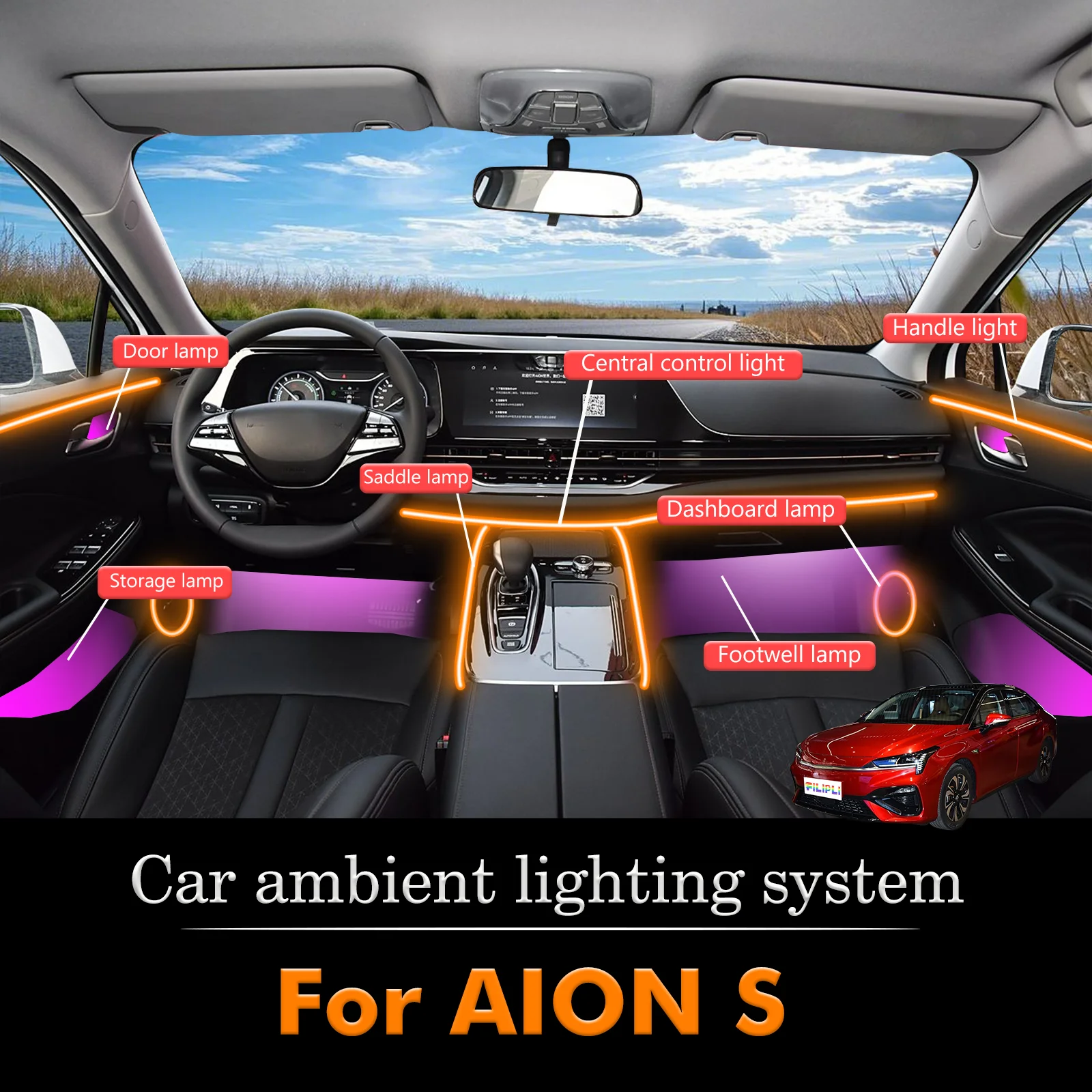 

For AION S Smart Remote Control RGB 64 Colors LED Car Interior Ambient Light Energy Saving Efficient Lamp Kit