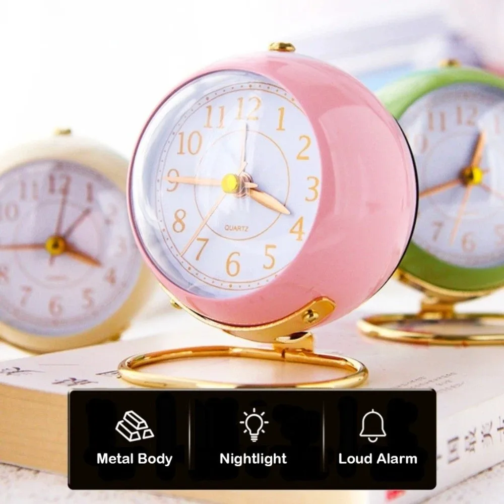 

Portable Luminous Alarm Clock Metal Frame Colourful Student Alarm Clock Non-Ticking Strong Wake-up Table Clock Students