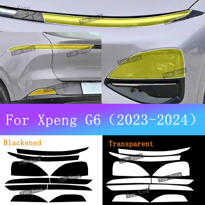 

For Xpeng G6 2023 2024 Auto Exterior Front Lamp TPU Transparent Protective Film Taillight Black Anti-Scratch Film Golden Sticker