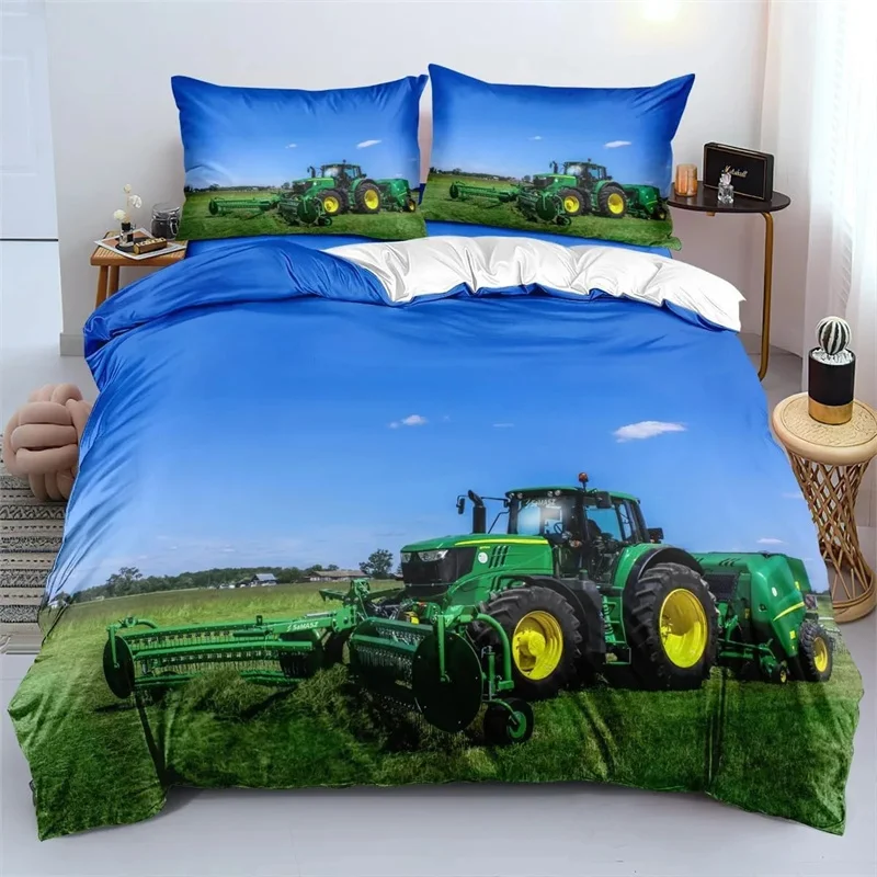 Set tempat tidur traktor cetak 3D, traktor anak laki-laki, Set penutup selimut dengan sarung bantal Rumah Tekstil kembar penuh Ratu hadiah anak-anak