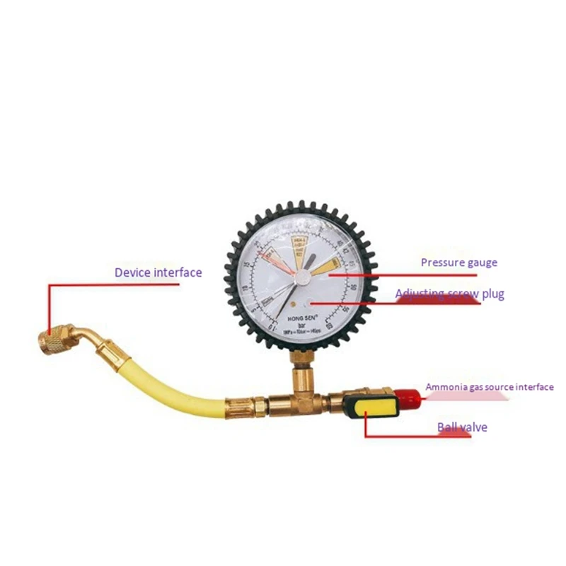 Pressure Gauge, Air Conditioning Cooling Nitrogen Pressure Test Suitable Ball Valve For R134A, R22, R407C, R410A