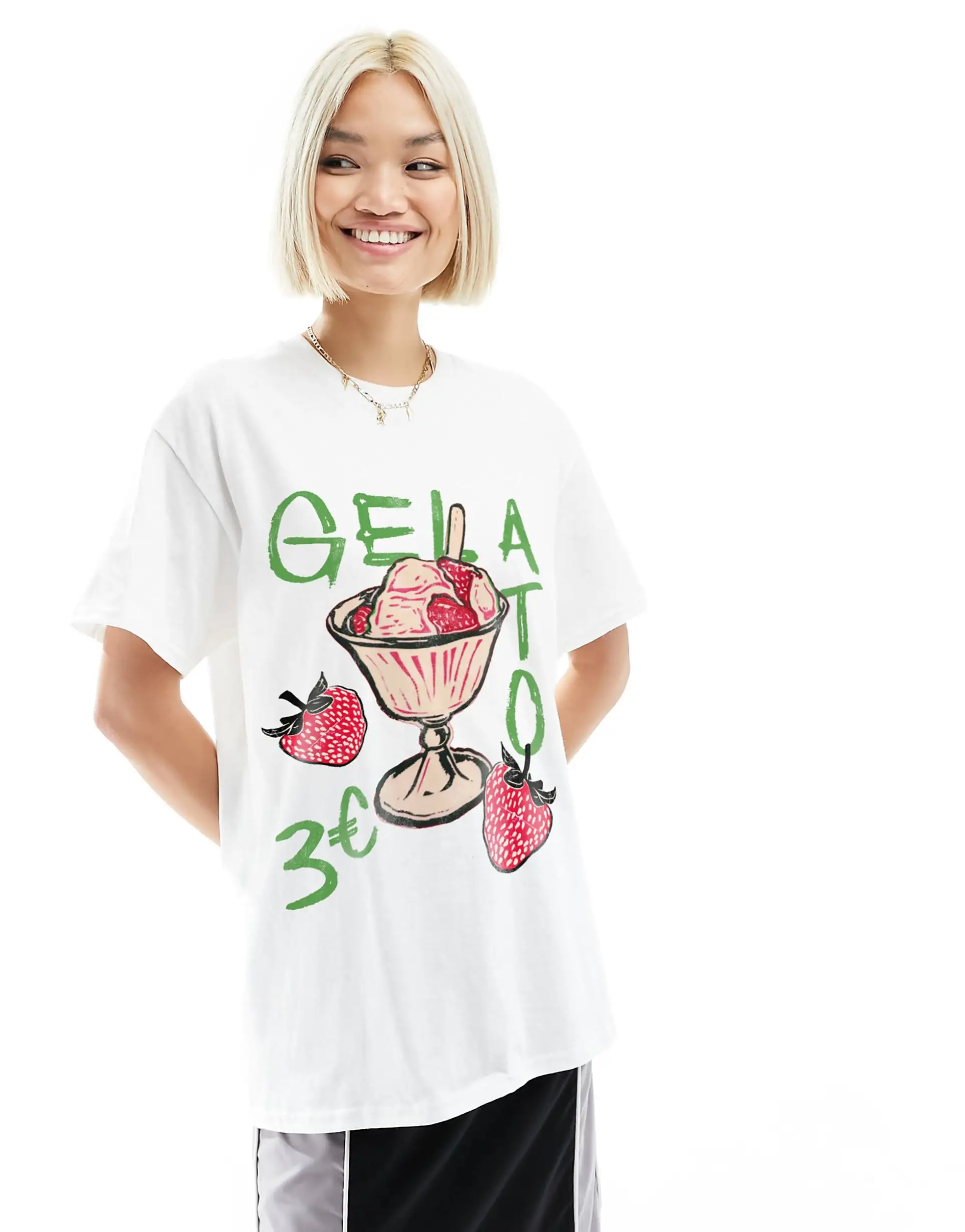 Camisetas con estampado de helado de fresa blanca de gran tamaño para mujer, ropa de calle Vintage, ropa gótica, Top Harajuku Y2k, ropa gótica