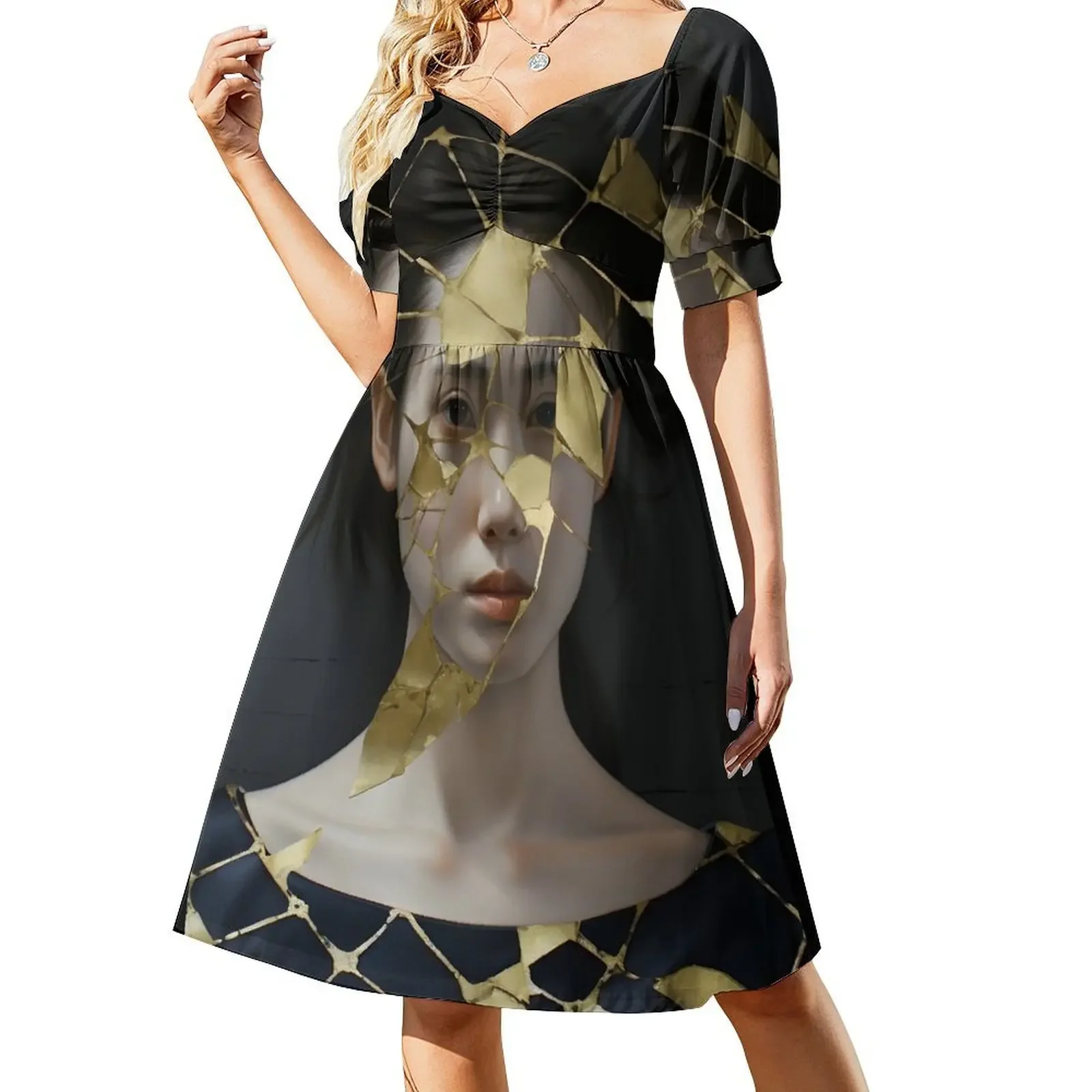 

kintsugi Short-Sleeved Dress luxury dress dresses summer dresses for womens 2025 women's clothing korea stylish