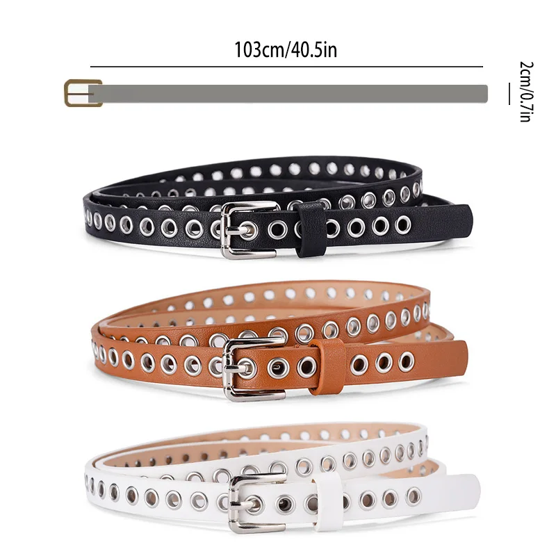 Summer style studded women's leather belt, trendy and versatile, thin waist belt, student fashion decoration belt