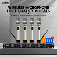 Professional 4 Channels Wireless Microphone  Handheld Lavalier Headset Karaoke UHF 80M Distance Use For Family Gatherings Stage