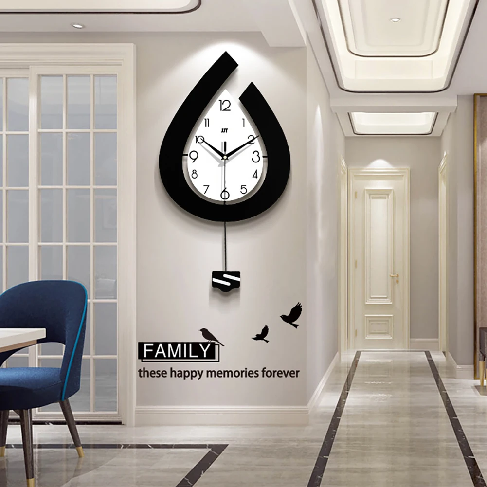 Modern Wall Clock Battery Operated Water Drop Shaped Living Room Decor Silent Elegant Wall Clock For Home Kitchen Bedroom Office