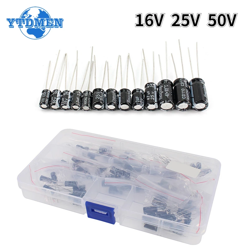 120 sztuk kondensator elektrolityczny 16V 25V 50V zestaw kondensatorów elektrolitycznych z aluminium 12 wartości 1uF-470uF kondensatory elektrolityczne DIP
