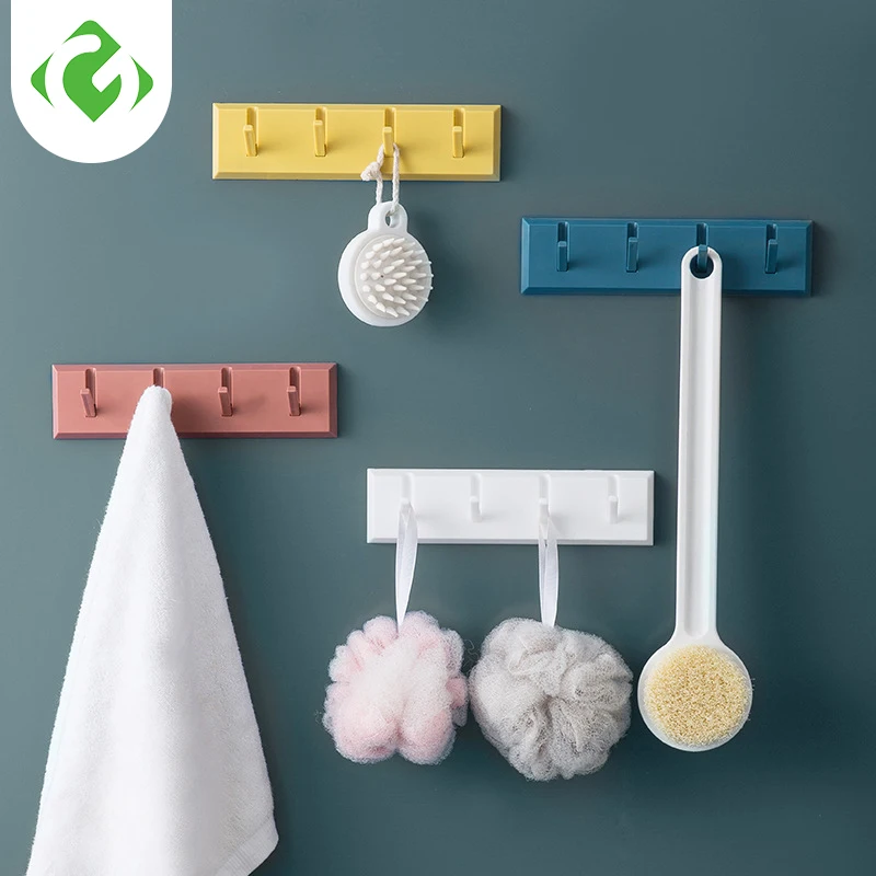 Self Adhesive Wall Door Back Hooks Wall Clothes Bag Headphone Key Hanger Kitchen Bathroom Door Towel Rustproof Shelf 4 Hooks