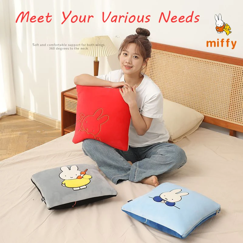 Kawaii Miffy corps oreiller dessin animé créatif Transformable bureau voiture couverture multi-fonctionnel jeter oreiller couette parfait fille cadeau