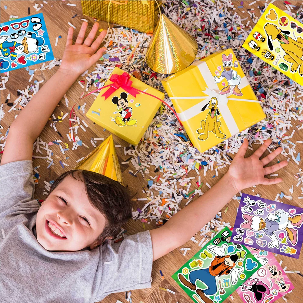 Pegatinas de rompecabezas de Disney para niños, juguetes de rompecabezas de Mickey Mouse, Pato Donald, juego divertido, regalo de fiesta, 6 o 12