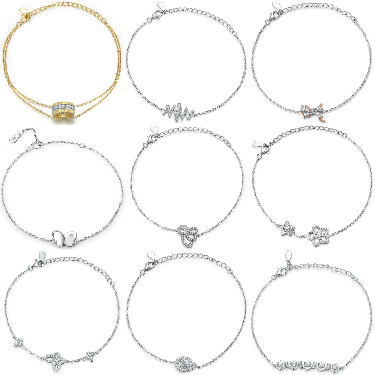 

Модный браслет с бантом из драгоценных камней, золото 18 карат, платина PT950, серебро S925, 7-слойный женский браслет с драгоценными камнями из гальванического золота