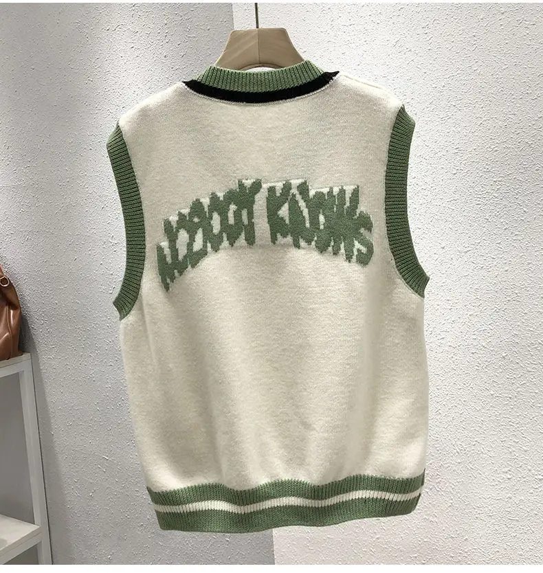 Sweater Vest Pullovers Womens Vest Green Sweater Vest Tops Womens Clothing Bear Sweater Vest Knit Vest Sweater Korean Style Tops