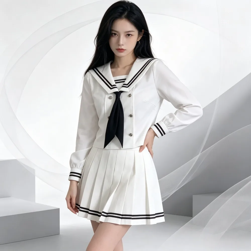 JK Uniform Authentic Sailor Suit Navy Pleated Skirt Cute School Uniform Set For Student Campus Theme Party Halloween Cosplay