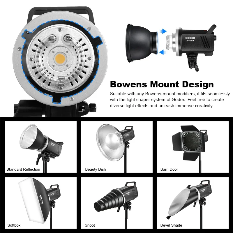 Godox Flash MS200V MS300V 100v 200v LED Studio Flash Lighs Bowens Mount 2.4G Wireless X System with LED Modeling Ligh for Studio