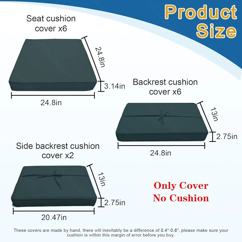 14 Pcs Patio Cushion Covers For 7 Pcs Outdoor Furniture Sectional Seating Sets Water Resistant Plus 2 Throw Pillows (Gray,