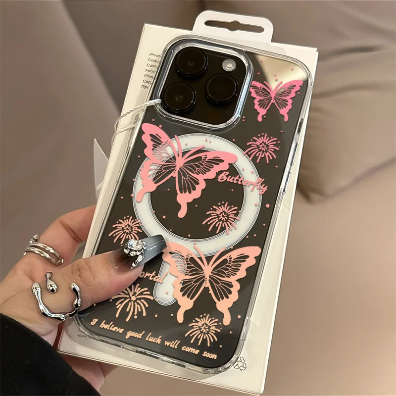

Новый подарок с градиентным узором бабочки, магнитный прозрачный чехол для телефона Magsafe для iPhone 16, 15, 14, 13, 12, 11 Pro Max 13, чехол Fundas