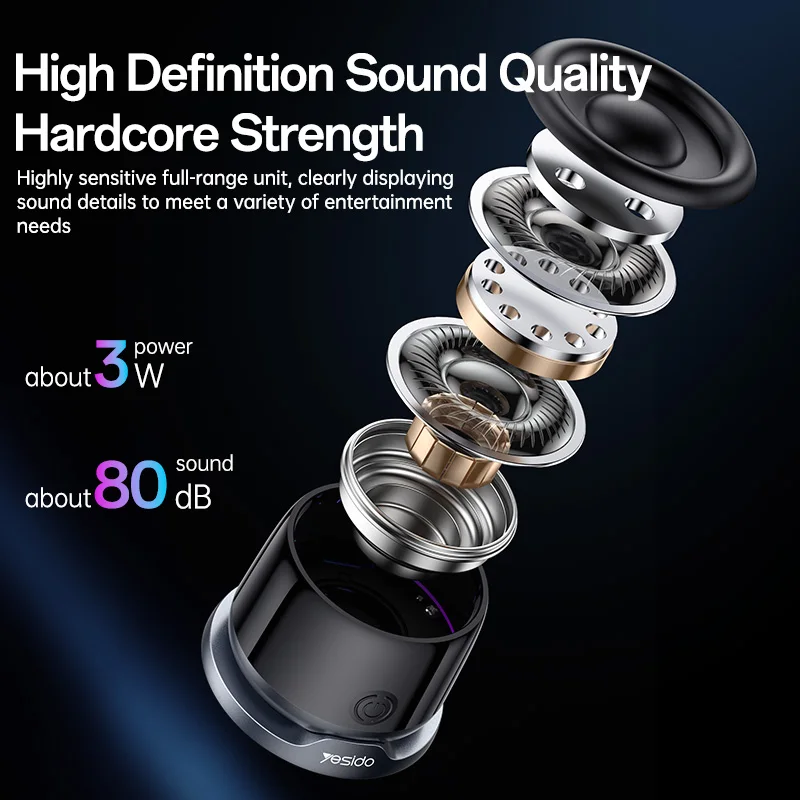 yesido YSW32 Bluetooth Speaker Portable Mini Atmosphere Light Small Steel Cannon Magnetic Bluetooth Speaker