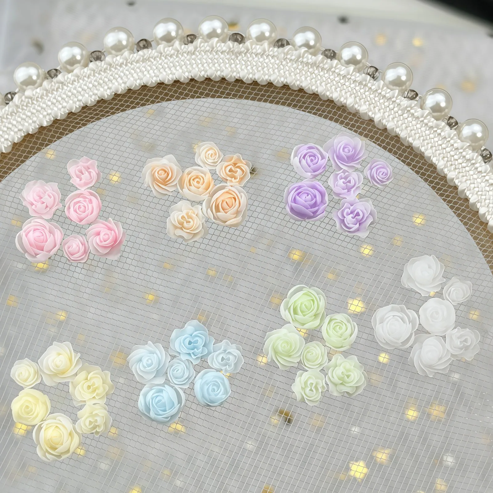 50PCS Large & Small Size Soft Carved Rose Series Nail Art Charms Mixed Soft Carved Earrings & Bracelet For Material DIY Jewelry