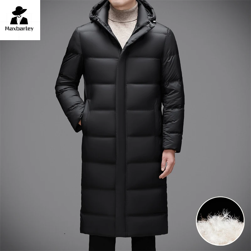 Winter New Men\'s Down Jacket Light Luxury Business Long Knee-length Thickened 95% Duck Down Parka British-style Warm Hooded Coat