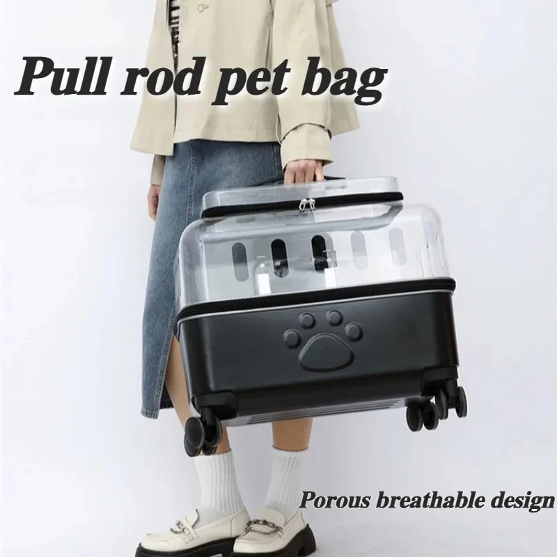 Cat Bag Breathable Outside Travel Pull Rod Bags Portable Transparent Cats Handbag Silent Smooth Pet Supplies Products