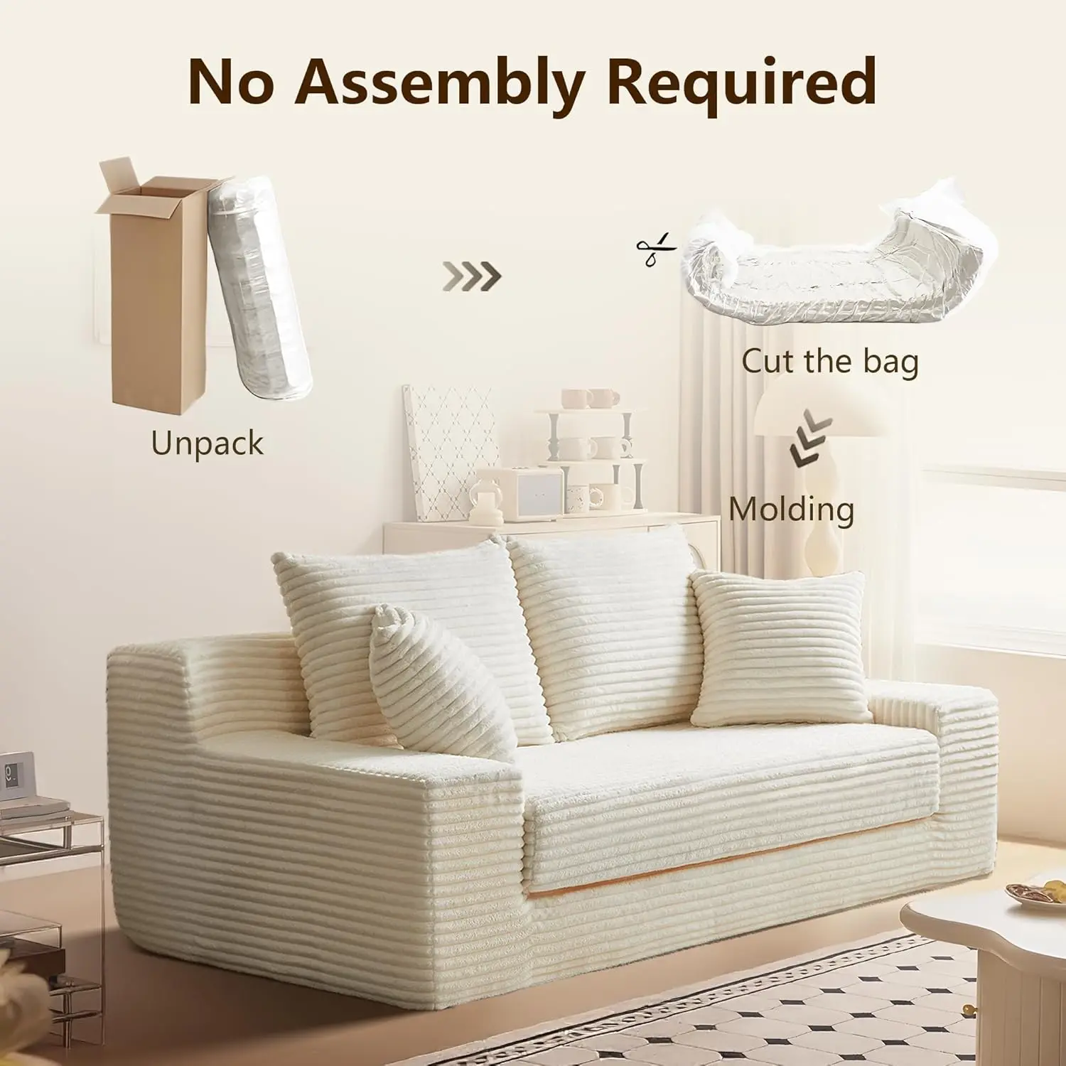 أريكة بمقعدين مقاس 70.9 بوصة، أريكة بمقعدين من قماش الفلانيل، أريكة بمقعدين منجدة حديثة للترفيه مع وسادتين،