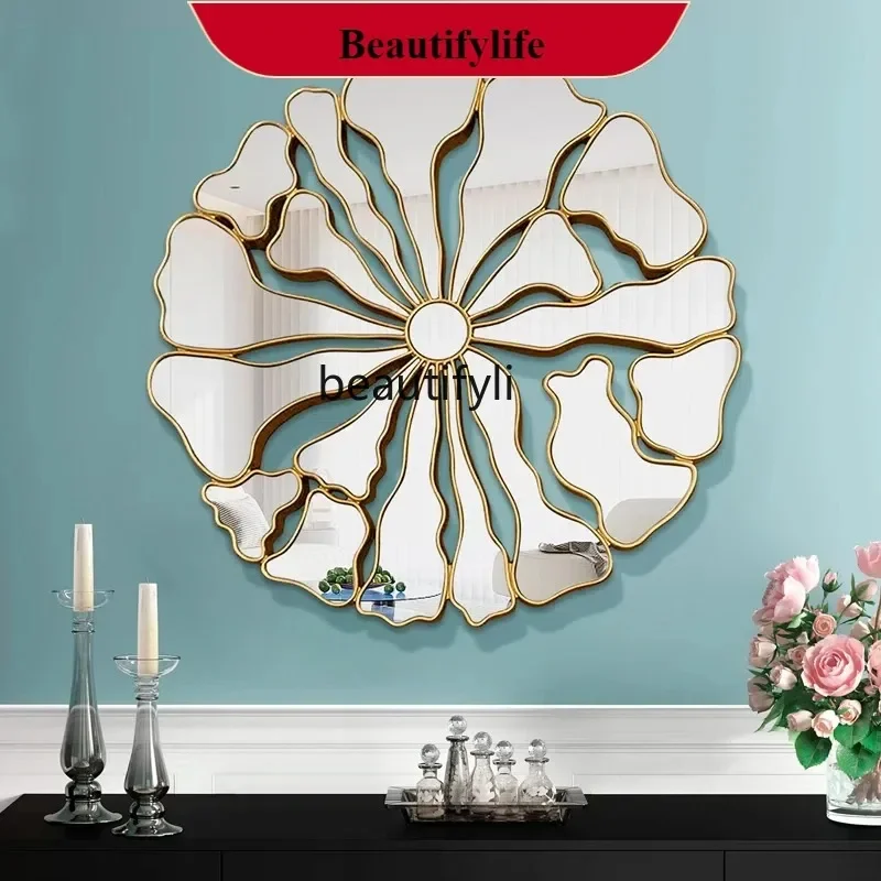 YL   Wall-mounted decorative makeup mirror American round led flower portable metal luminous, oval