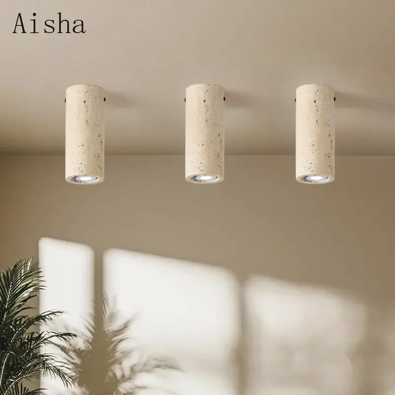 

Japanese Wabi Sabi Yellow Cave Stone Cylindrical Ceiling Light Simple Entrance Hallway Light Creative Homestay Retro Lighting