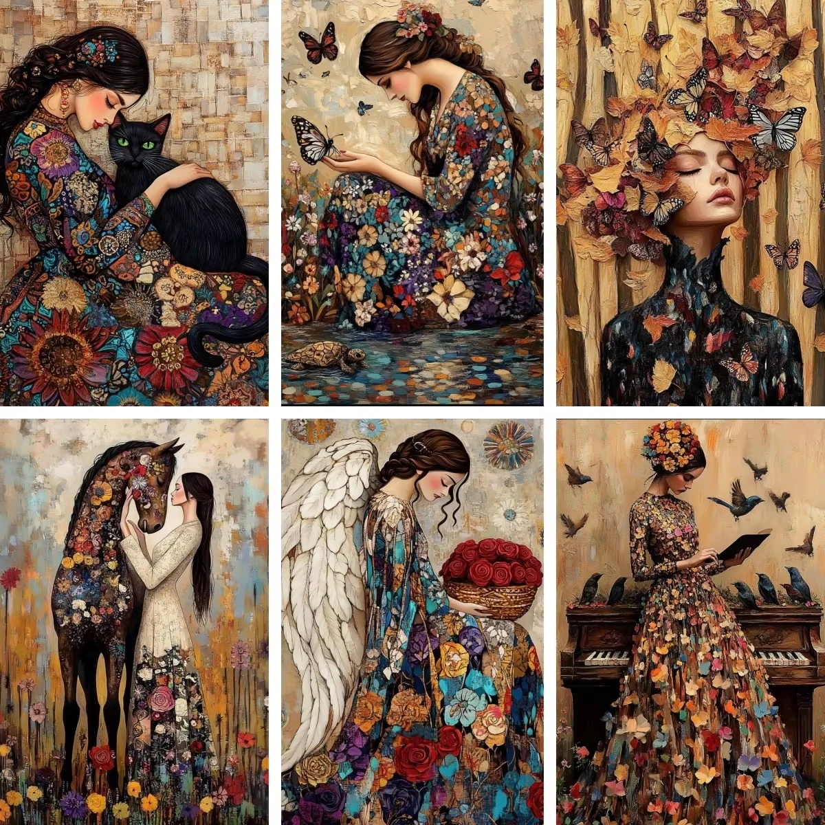 5D Diy Diamond Painting Butterflies and Silent Girls Diamond Pictures 5D Flower Black Cat Rhinestone Embroidery Handmade Gift