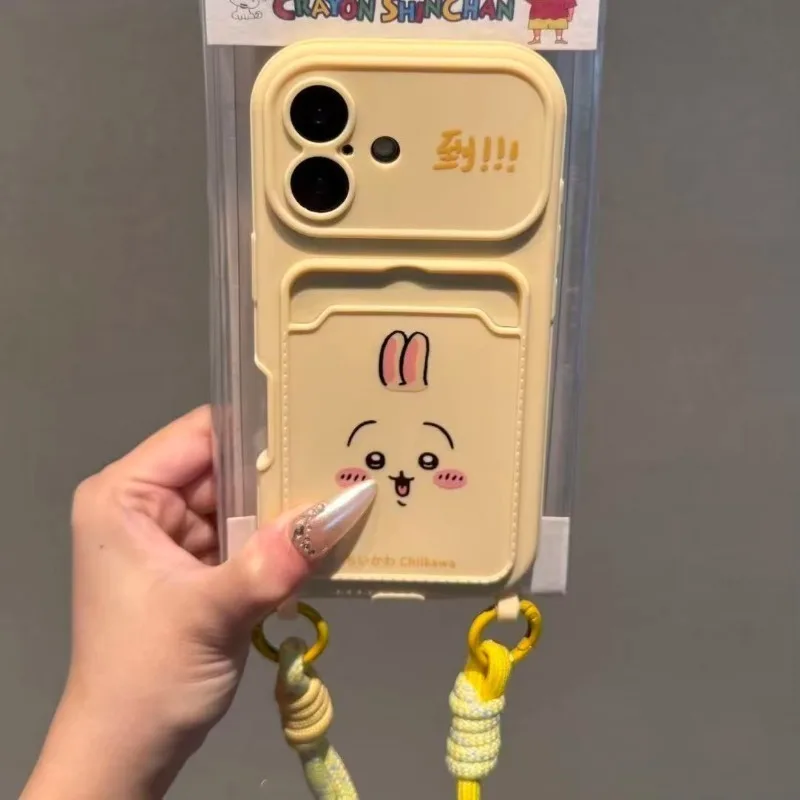 Phone Case For Iphone 17 Pro Max 16 15 14 13 12 11 Chiikawa Card Holder Lanyard Full Coverage Shockproof Bumper Kawaii Anime